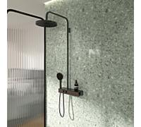 Système de douche Ideal Standard Solos A7882A5 avec thermostat de douche Ceratherm Navigo® apparent et étagère, douchette 3 fonctions et pommeau de douche, Gris magnétique