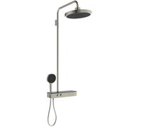 Système de douche Ideal Standard Solos A7883GN avec thermostat de douche apparent Ceratherm Navigo® et étagère, douche de tête avec anneau lumineux LED, douchette 3 fonctions et douche de tête, colori