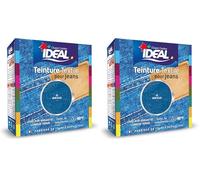 IDEAL - Teinture Tissus Liquide Maxi 25 Jean Bleu - 75 ml + 1 Dose de Fixateur 100 g - Teinture Textile Longue Tenue - Coton, Lin, Soie, Viscose - Efficace dès 40°C - Fabrication Française (Lot de 2)
