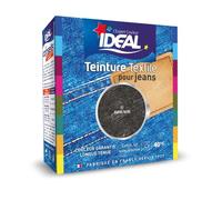 IDEAL - Teinture Tissus Liquide Maxi 27 Jean Noir - 75 ml + 1 Dose de Fixateur 100 g - Teinture Textile Longue Tenue - Coton, Lin, Soie, Viscose - Efficace dès 40°C - Fabrication Française