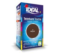IDEAL - Teinture Tissus Liquide Mini 10 Chocolat - 40 ml + 1 Dose de Fixateur 50 g - Teinture Textile Longue Tenue - Coton, Lin, Soie, Viscose - Efficace dès 40°C - Fabrication Française