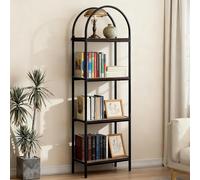 IdealHouse Bibliothèque Arche Étroite 4 Niveaux 183 cm Brun Rétro Design | Silhouette courbe pour transformer un mur; profil fin pour couloirs; structure renforcée et fixation murale