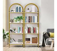 IdealHouse Bibliothèque Arche Étroite 4 Niveaux 183 cm Doré Marbre Design | Silhouette courbe pour transformer un mur; profil fin pour couloirs; structure renforcée et fixation murale