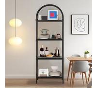 IdealHouse Bibliothèque Arche Étroite 4 Niveaux 183 cm Noir Mat Design | Silhouette courbe pour transformer un mur; profil fin pour couloirs; structure renforcée et fixation murale