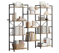 IDEALHOUSE Bibliothèque Industrielle, 4 Niveaux, Extra Large (Triple Large), 11 Compartiments Ouverts, étagères réglables en Hauteur, Structure en métal et Bois, étagère sur Pied pour Bureau, Salon