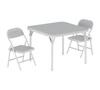 IdealHouse Ensemble Table et Chaises Pliantes pour Enfants 3 Pièces - Similicuir PU Rembourré, Léger, Idéal Repas, Bricolage, Étude - Gris (1 Table + 2 Chaises)