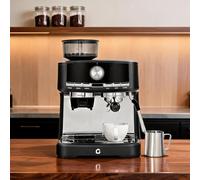IDEALHOUSE Machine à expresso 15 bars avec broyeur et mousseur à lait | Machine à café semi-automatique avec 30 degrés de broyage, porte-filtre de 58 mm, réservoir de 1,5 l et détartrage