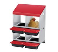 IDEALHOUSE Rollaway Nichoir à Poules en Acier galvanisé - Bac récupérateur d'œufs et Couvercle - Robuste et Facile à Nettoyer - Montage Mural ou Autonome - 4 Compartiments Double Couche - Rouge