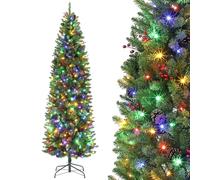 IDEALHOUSE Sapin de Noël artificiel pré-éclairé - 350 LED blanc chaud/multicolore - 9 modes - 880 branches en PVC - Support en métal pliable - Prise européenne - Poudre antiadhésive avec pin de fruits