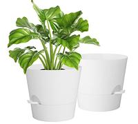 Idealife Lot de 2 Pots de Fleurs, en Plastique, avec système d'irrigation, Modernes, pour l'intérieur et Le Balcon, Jardin, Plantes succulentes, Cactus (Blanc)