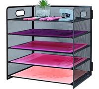 ideallife Bac à courrier à 5 Niveaux avec poignée, Organiseur de fichiers de Bureau en Maille métallique avec Plateaux coulissants, trieur de Papier pour la Maison, Le Bureau, l'école, Noir