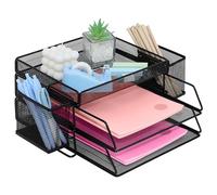 ideallife Bac à courriers empilable, en métal, porte-revues, avec 2 bacs à courrier, pour bureau, école, maison (2 niveaux)