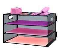 ideallife Organiseur de bureau à 3 niveaux en maille avec plateaux coulissants pour fournitures de maison et de bureau (noir)