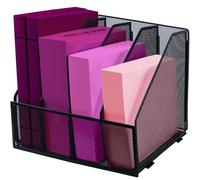ideallife Porte-revues pliable en Métal robuste - Vertical Corbeilles à Courrier A4 Banette de Rangement, Classeur sur pied peu encombrant avec 4 compartiments pour le bureau et la maison, Noir
