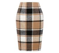 IDEALSANXUN Jupe Crayon à Carreaux pour Femme - Automne et Hiver - Taille Haute - Longueur Genou - Jupe midi en Laine avec Fente, Marron., Taille M