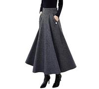 IDEALSANXUN Jupe Longue en Laine à Carreaux Taille Haute pour Femme Automne Hiver, Gris foncé, M