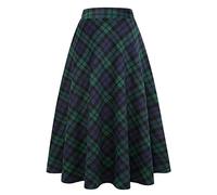 IDEALSANXUN Jupes longues en laine à carreaux Taille élastique en forme de tartan plissé - vert - Taille S