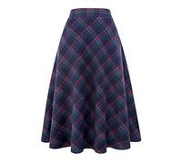 IDEALSANXUN Jupes longues plissées en laine à carreaux taille élastique pour femme, Bleu/vert, Taille L