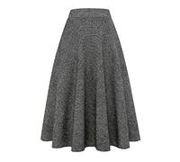 IDEALSANXUN Jupes Longues plissées en Laine à Carreaux Taille élastique pour Femme, Long Noir., Taille M