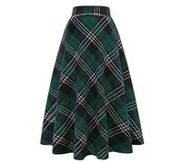 IDEALSANXUN Jupes Longues plissées en Laine à Carreaux Taille élastique pour Femme, Taille L