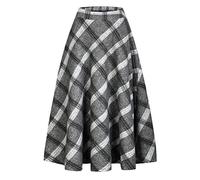 IDEALSANXUN Jupes Longues plissées en Laine à Carreaux Taille élastique pour Femme, Taille M