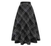 IDEALSANXUN Jupes Longues plissées en Laine à Carreaux Taille élastique pour Femme, Taille M