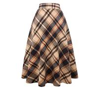 IDEALSANXUN Jupes Longues plissées en Laine à Carreaux Taille élastique pour Femme, Taille S