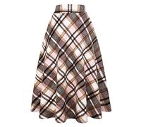 IDEALSANXUN Jupes Longues plissées en Laine à Carreaux Taille élastique pour Femme, Taille S