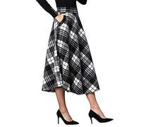 IDEALSANXUN Jupes Longues plissées en Laine à Carreaux Taille élastique pour Femme, Taille S