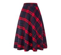 IDEALSANXUN Jupes Longues plissées en Laine à Carreaux Taille élastique pour Femme, XX-Large