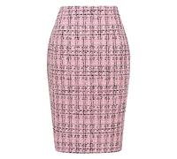IDEALSANXUN Jupes mi-Longues à Carreaux pour Femmes Automne Hiver Longueur Genou Jupe Crayon en Laine avec Fente, Tweed Rose, Taille S