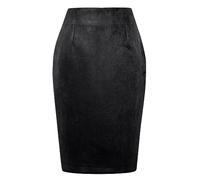 IDEALSANXUN Jupes midi à Carreaux pour Femmes 2023 Automne Hiver Longueur Genou Jupe Crayon en Laine avec Fente, Suède/Noir, Taille L