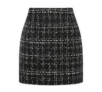 IDEALSANXUN Mini jupe moulante à carreaux taille haute en laine pour femme, Tweed noir neuf, Taille XS