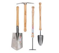 IDEALSPATEN Petit ensemble d'outils de jardin - Ensemble de 4 pièces - Pelle Panzer, Mattock à main Heidelberg, râteau à main Hanovre, pelle à main Lübeck