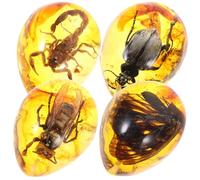 IDEANATEGRATE 4 Pièces Pendentif en Ambre D’échantillon Animal, Ornement Unique en Cire D’abeille et Ambre, Marron, Décoratif, pour Bracelets et Colliers, DIY Bijouterie Créative