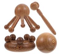 IDEANATEGRATE 4pièces Set de Masseurs Bois pour Corps Entier Outils de Massage Pratiques et Légers pour Tête Nuque et Dos Accessoires de Massage Portables et Polyvalents Marron