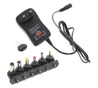 IDEANATEGRATE Adaptateur Secteur Réglable 3-12 V 30 W en Plastique PC Noir | USB 2,1 A, Câble Dc 1,2m et Prise Ue 220 V, Protection Court-circuit