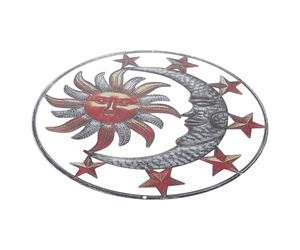 IDEANATEGRATE Applique Murale en Fer Marron Soleil et Lune Décorative pour Intérieur et Extérieur, Décoration Murale Unique et Créative pour Hall D'entrée ou Jardin