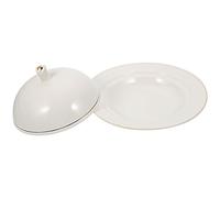 IDEANATEGRATE Assiette à Steak Finition Lisse et Polissage Soigné en Céramique Blanche avec Couvercle, Set Pratique pour Rangement Alimentaire, Maison Restaurant