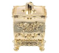 IDEANATEGRATE Boîte de Coton Gaufré à Motif Floral en Relief Couvercle Étanche Rangement Décoratif Doré pour Cotons-Tiges et Maquillage Accessoire Pratique pour Salle de Bain et Coiffeuse
