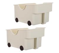 IDEANATEGRATE Boîtes de Rangement en Pp Faciles à Manipuler Beige avec Poignée et Roulettes Lot de 2 pour Placard ou Réfrigérateur