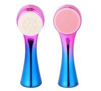 IDEANATEGRATE Brosse Faciale et Transport Facile Manuelle en Silicone Double-face Manche Métallique Long, Conçue pour Nettoyage Profond la Maison Voyage