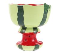 IDEANATEGRATE Coupe à glace en céramique : motif pastèque, 250 ml - Petit bol de service vintage - Joli plat sur pied pour fêtes, goûters et petits déjeuners