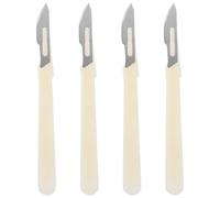 IDEANATEGRATE Couteau à Européen 4 Pièces Lame en Acier Inoxydable et Manche en Plastique Blanc, Coupe Rapide et Nette pour Bagels et Pizza à Domicile