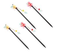 IDEANATEGRATE Épingles à Cheveux Accessoires pour Cheveux Vintage en Bois Lot de 4 Fleurs et Pompons Rouges pour Mariages et Rendez-vous Élégants