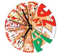 IDEANATEGRATE Horloge Murale Ronde en Bois Style Amusant Affichage Précis et Silencieux pour Salon ou Pendure Murale Décorative Pizzeria