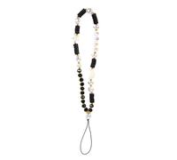 IDEANATEGRATE Lanière de Téléphone Portable en Argile Polymère Perles Lune et Étoiles, Bracelet Court Décoratif Noir, Accessoire sans Mains pour Filles, Idée Présent