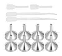 IDEANATEGRATE Mini-entonnoirs Métalliques 12 Pcs pour Remplissage Bouteilles - 8 Entonnoirs L Argentés 2 Compte-gouttes 3 Ml 2 Compte-gouttes 2 Ml - pour Huiles Essentielles, Parfums et