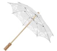 IDEANATEGRATE Parasol en Dentelle Blanche Vintage pour Mariage, Décoration Élégante en Bois et Dentelle, Accessoire Photo Fêtes de Thé et Photos de Mariage