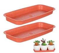 IDEANATEGRATE Plateau de Drainage Rectangulaire pour Pot de Fleurs 2 Pièces en Plastique Orange | Plantes D’intérieur, Récupère L’eau, Protège Sols et Rebords, Format Adapté aux Jardinières